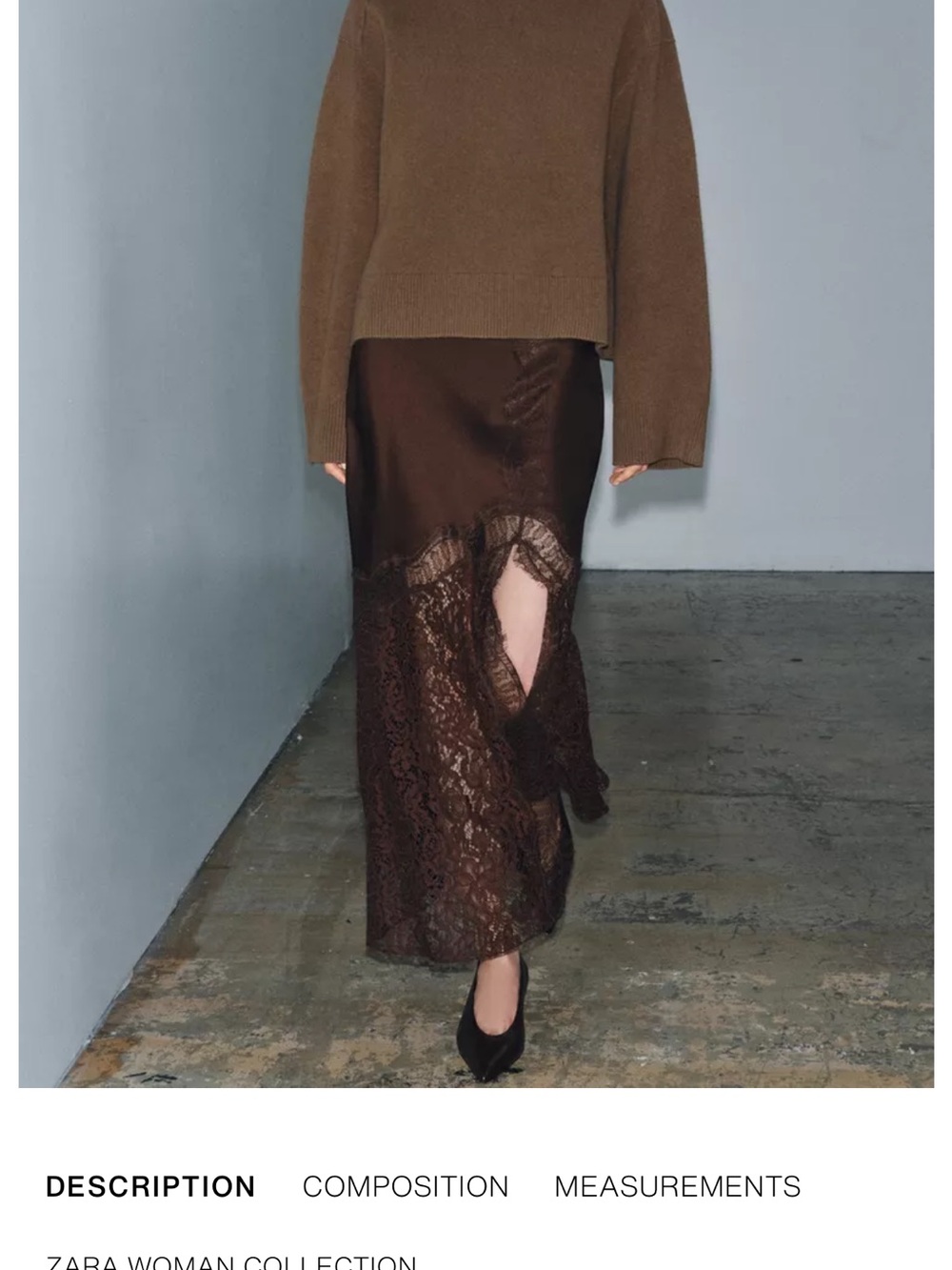 Zara Brown Lace-Trim Maxi Slip Skirt - Picture 4 of 8